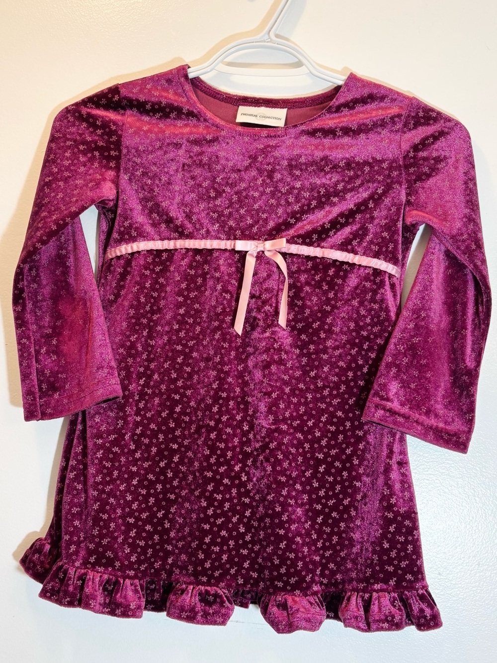Vintage Premiere Collection Burgundy Velvet Floral Dress 24in Waist Long Sleeve